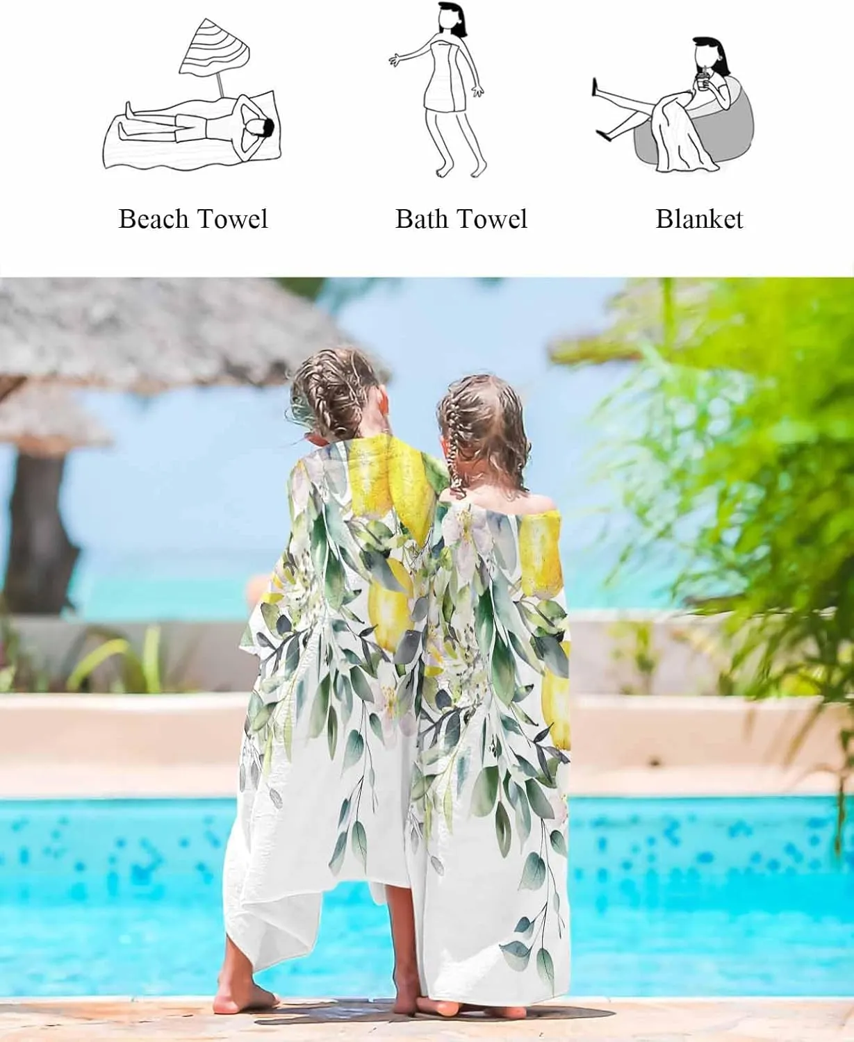 Sage Green Beach Towel 31"x61" Microfiber Beach Towels Oversized Sand Free Quick Dry Beach Towel/Bath Towels/Yoga Towel/Pool Towels/Travel Towel for Women Men Girls Kids-Eucalyptus Lemon