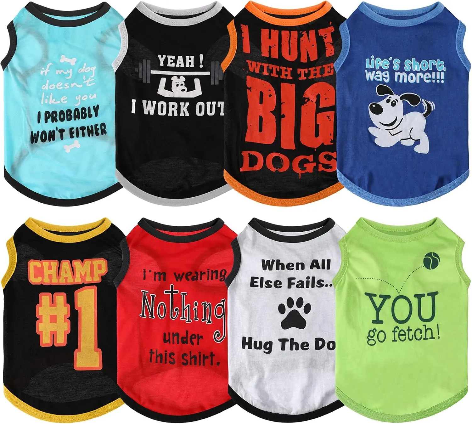 Saintrygo 8 Pieces Dog Shirts Pet Printed Clothes with Funny Letters Summer Pet T Shirts Cool Puppy Breathable Dog Outfit Soft Sweatshirt Cats(Cute Pattern,Large)
