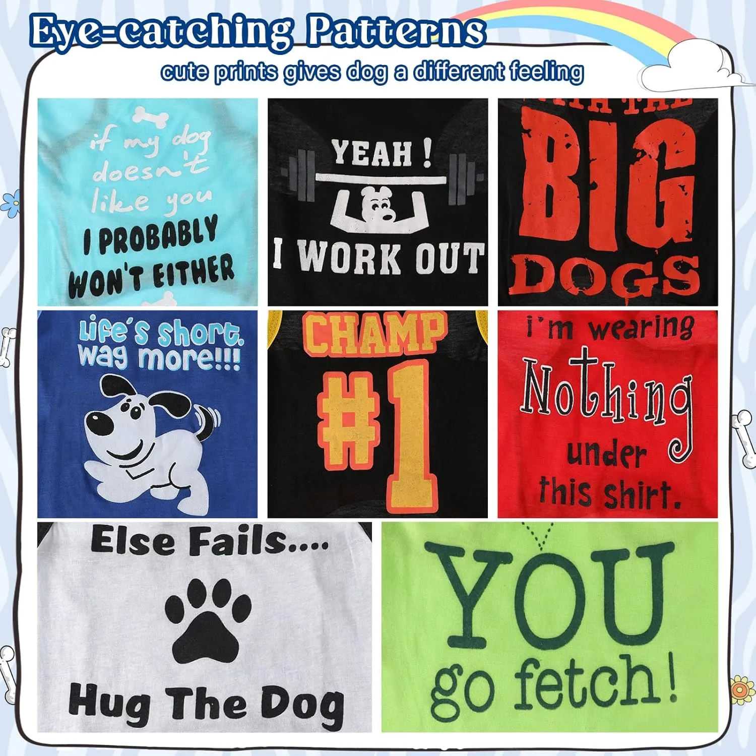 Saintrygo 8 Pieces Dog Shirts Pet Printed Clothes with Funny Letters Summer Pet T Shirts Cool Puppy Breathable Dog Outfit Soft Sweatshirt Cats(Cute Pattern,Large)