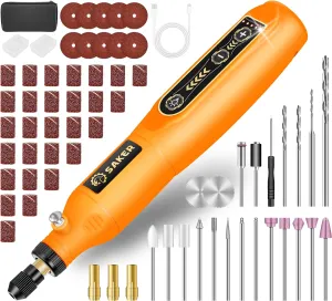 Saker Rotary Tool Kit, Cordless Rotary Tool, 5-Speed, Multi-Purpose 3.7V Power Rotary Tools Kit With 61 Accessories For Engraving, Drilling, Sanding, Grinding, Polishing, Carving