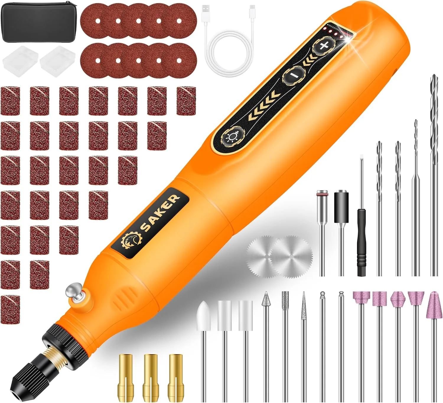 Saker Rotary Tool Kit, Cordless Rotary Tool, 5-Speed, Multi-Purpose 3.7V Power Rotary Tools Kit With 61 Accessories For Engraving, Drilling, Sanding, Grinding, Polishing, Carving