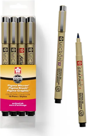 SAKURA Pigma Micron Black Ink Multi-tip Set, 16 Pack
