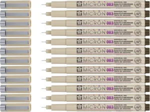 SAKURA Pigma Micron Fineliner Pens - Archival Sepia Ink Artist Pens for Drawing - 003 Point Size (Box of 12)