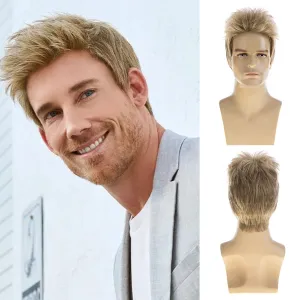 Sallcks Mens Short Blonde Wig Natural Layered Costume Halloween Wig Synthetic Heat Resistant Hair Replacement Wigs for Male Guys