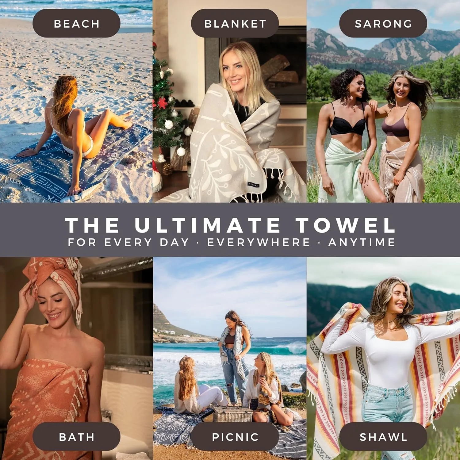 Sand Free Turkish Beach Towel (37 x 67) Quick Dry Bath Towel, Oversized Beach Blanket, Lightweight for Travel - Made with 100% Organic Turkish Cotton - Explorer (Dark Navy)