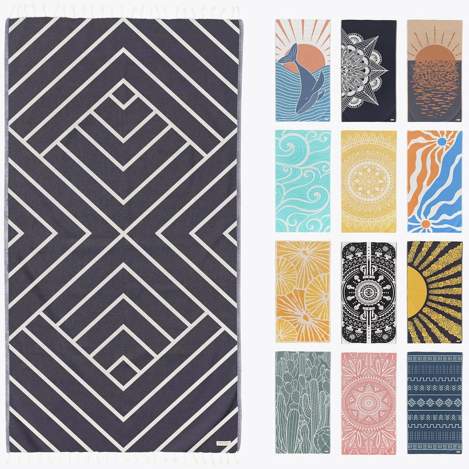 Sand Free Turkish Beach Towel (37 x 67) Quick Dry Bath Towel, Oversized Beach Blanket, Lightweight for Travel - Made with 100% Organic Turkish Cotton - Explorer (Dark Navy)