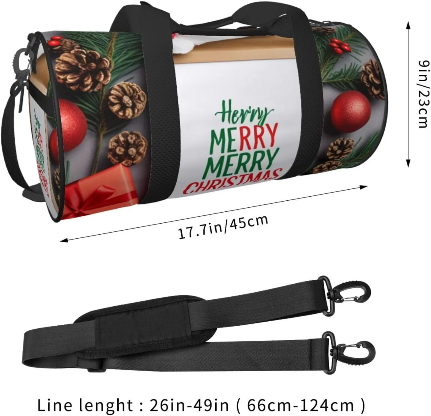 Santa Hat Gift and Merry Christmas Printed Travel Bag,Round Personal Item Storage bag,Foldie Duffel Bag for Traveling Vacation,Fitness,Sports