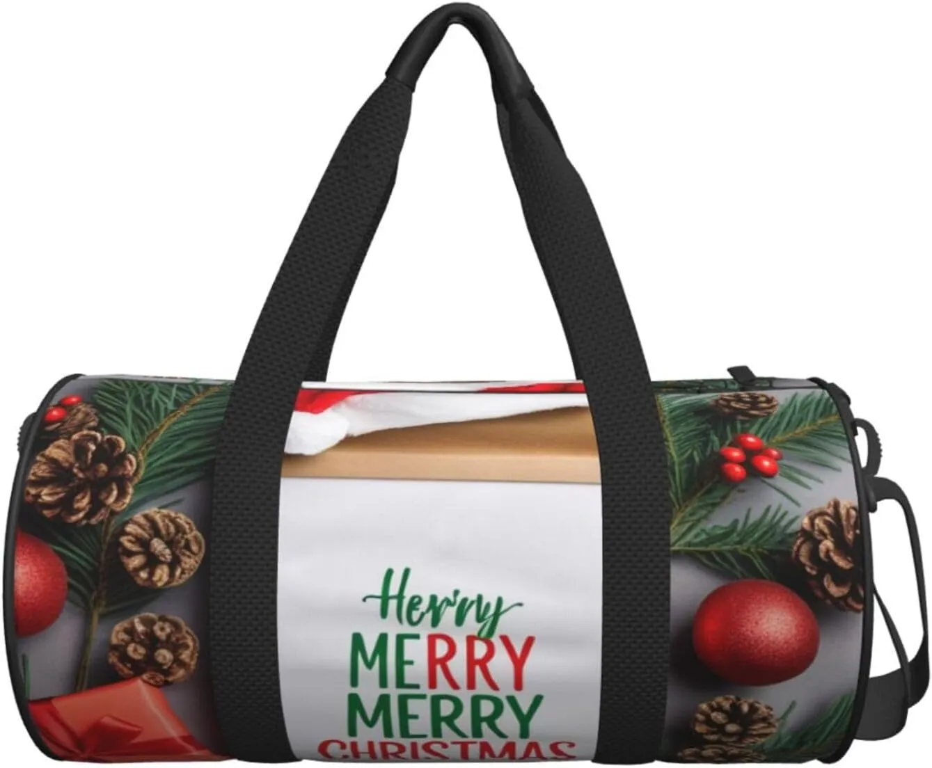 Santa Hat Gift and Merry Christmas Printed Travel Bag,Round Personal Item Storage bag,Foldie Duffel Bag for Traveling Vacation,Fitness,Sports