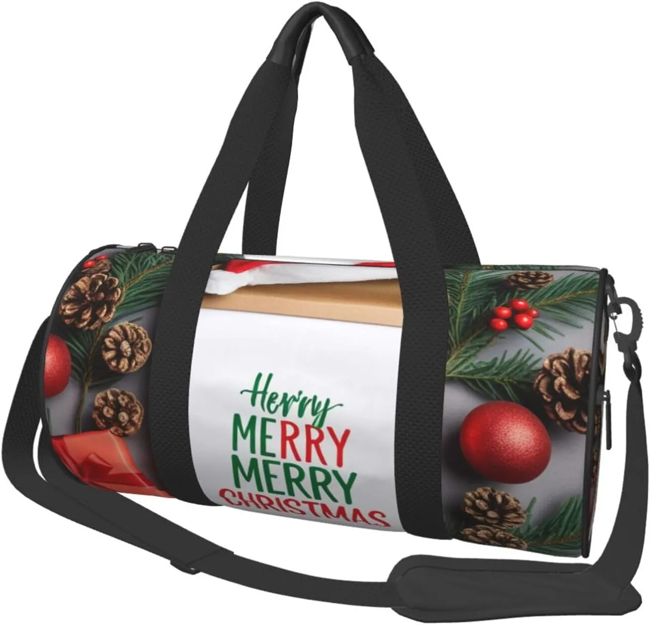 Santa Hat Gift and Merry Christmas Printed Travel Bag,Round Personal Item Storage bag,Foldie Duffel Bag for Traveling Vacation,Fitness,Sports