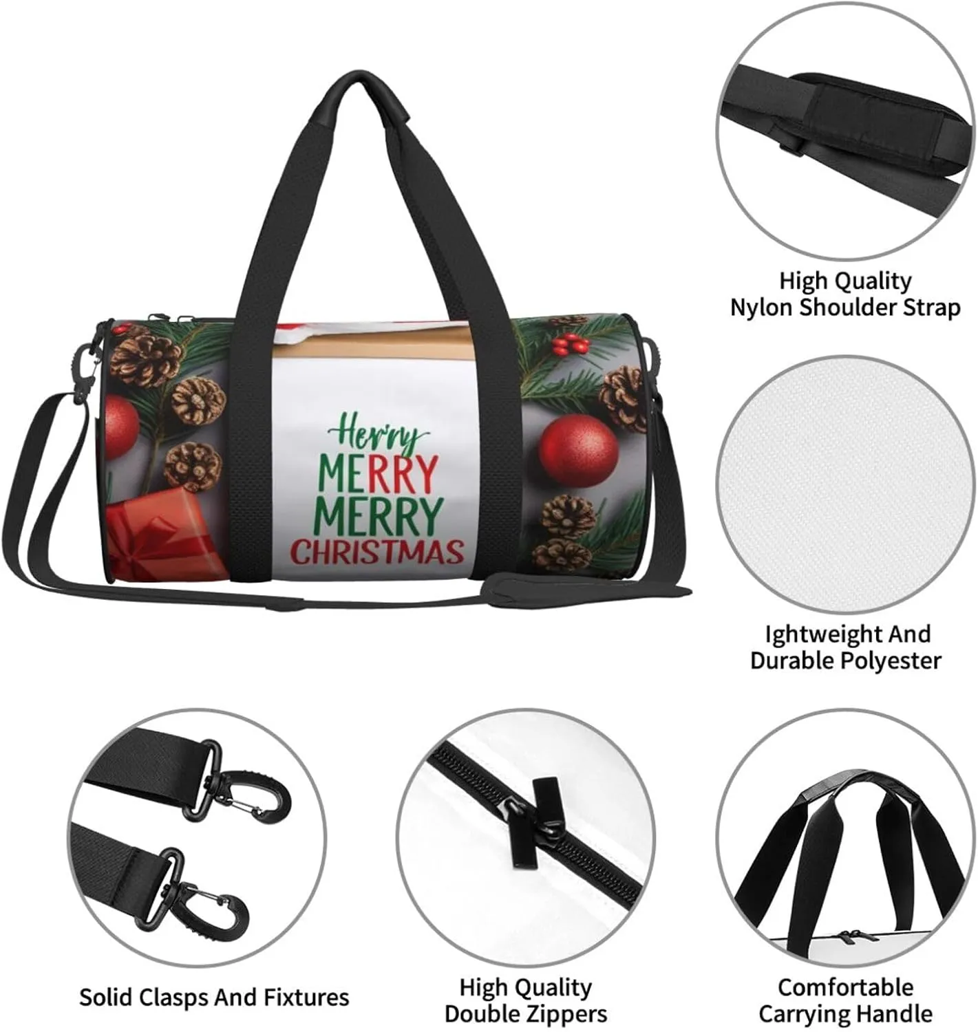 Santa Hat Gift and Merry Christmas Printed Travel Bag,Round Personal Item Storage bag,Foldie Duffel Bag for Traveling Vacation,Fitness,Sports