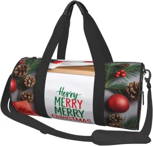 Santa Hat Gift and Merry Christmas Printed Travel Bag,Round Personal Item Storage bag,Foldie Duffel Bag for Traveling Vacation,Fitness,Sports