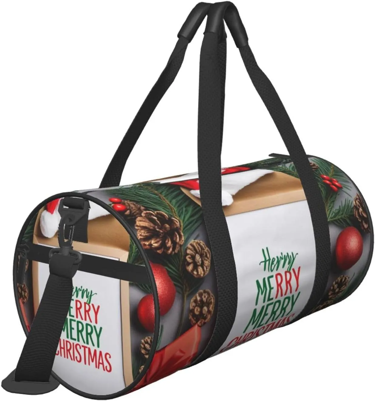 Santa Hat Gift and Merry Christmas Printed Travel Bag,Round Personal Item Storage bag,Foldie Duffel Bag for Traveling Vacation,Fitness,Sports