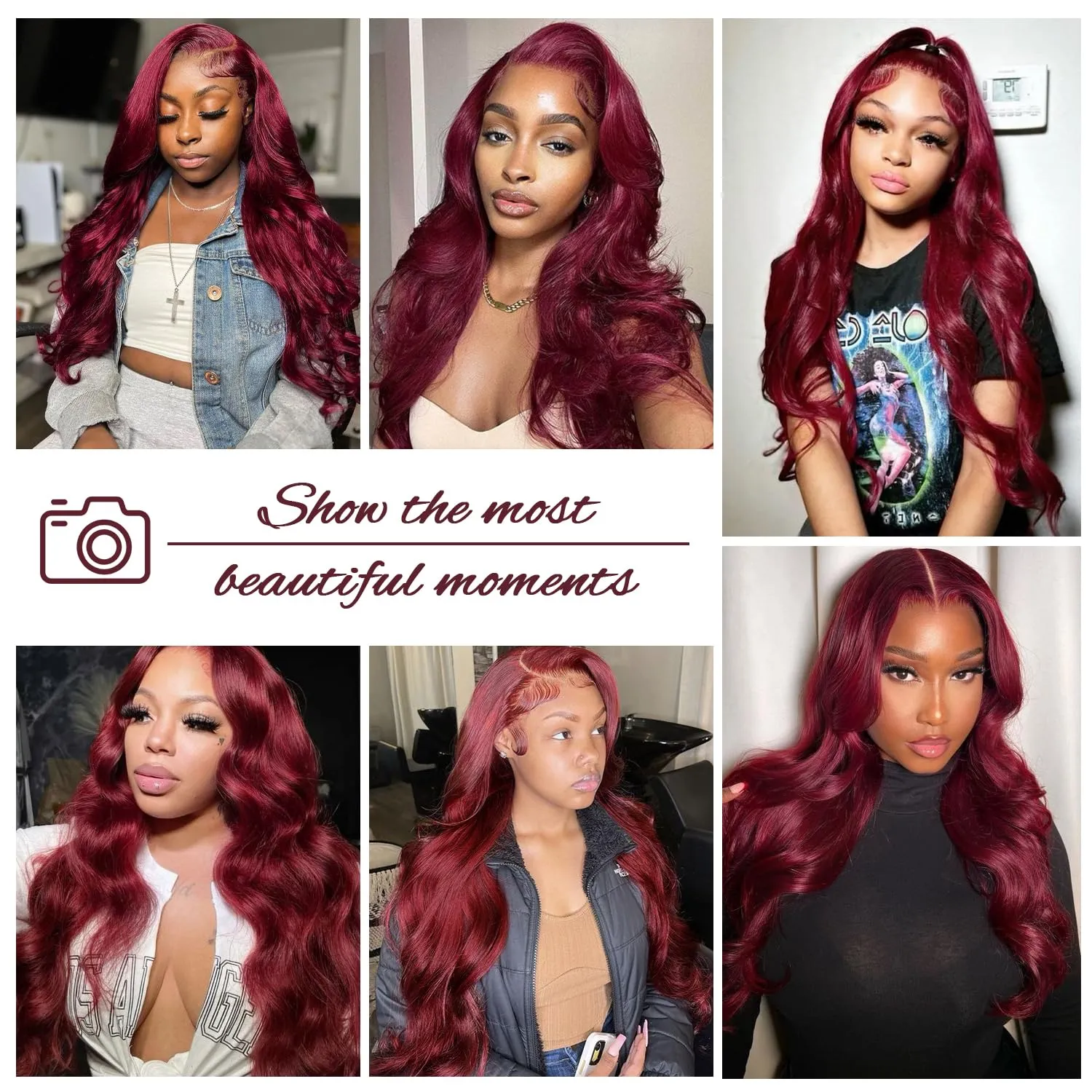 SAPPHIREWIGS Red Body Wave Wigs 13x4 Synthetic Lace Front Wigs for Women 99j Burgundy Red Long Body Wavy Glueless Pre-plucked Wigs for Daily Party Use 26 Inch