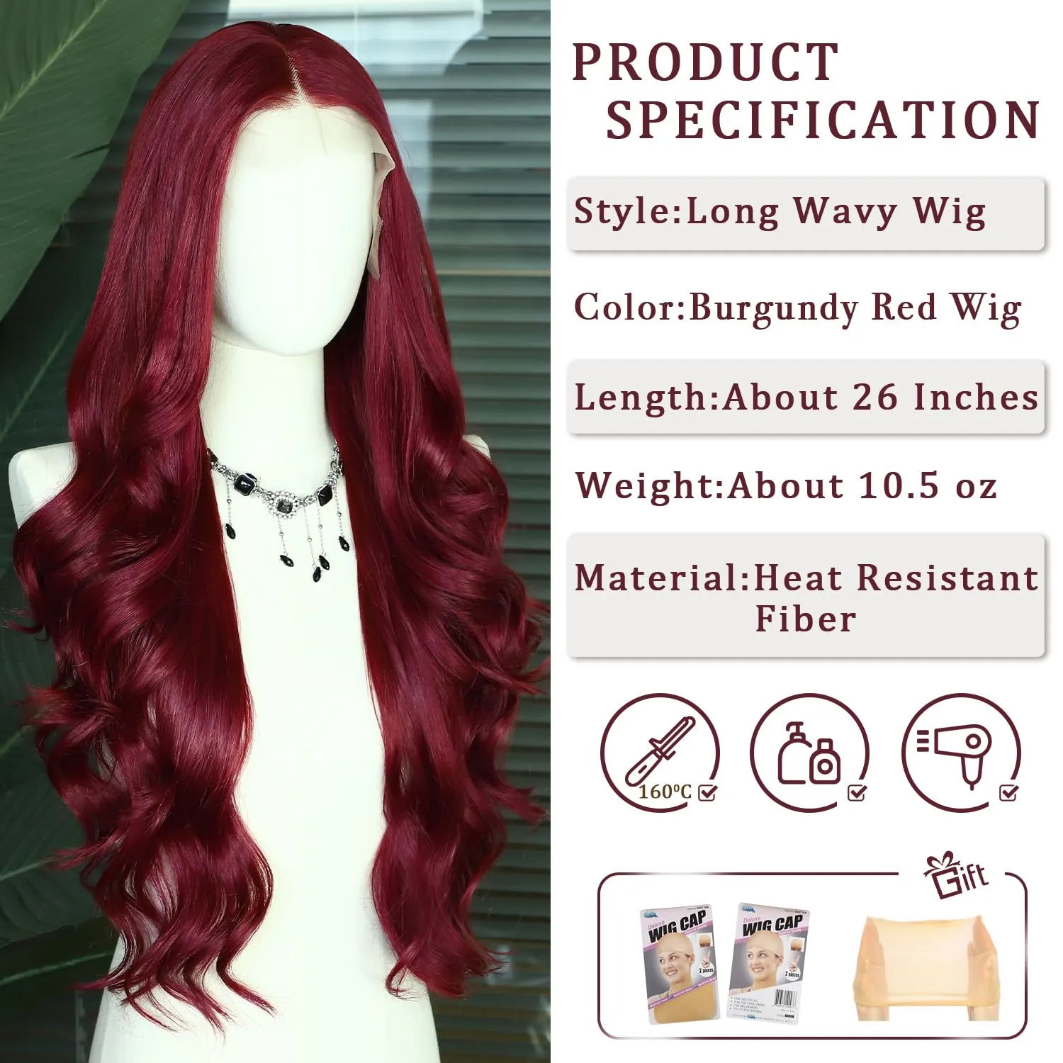 SAPPHIREWIGS Red Body Wave Wigs 13x4 Synthetic Lace Front Wigs for Women 99j Burgundy Red Long Body Wavy Glueless Pre-plucked Wigs for Daily Party Use 26 Inch