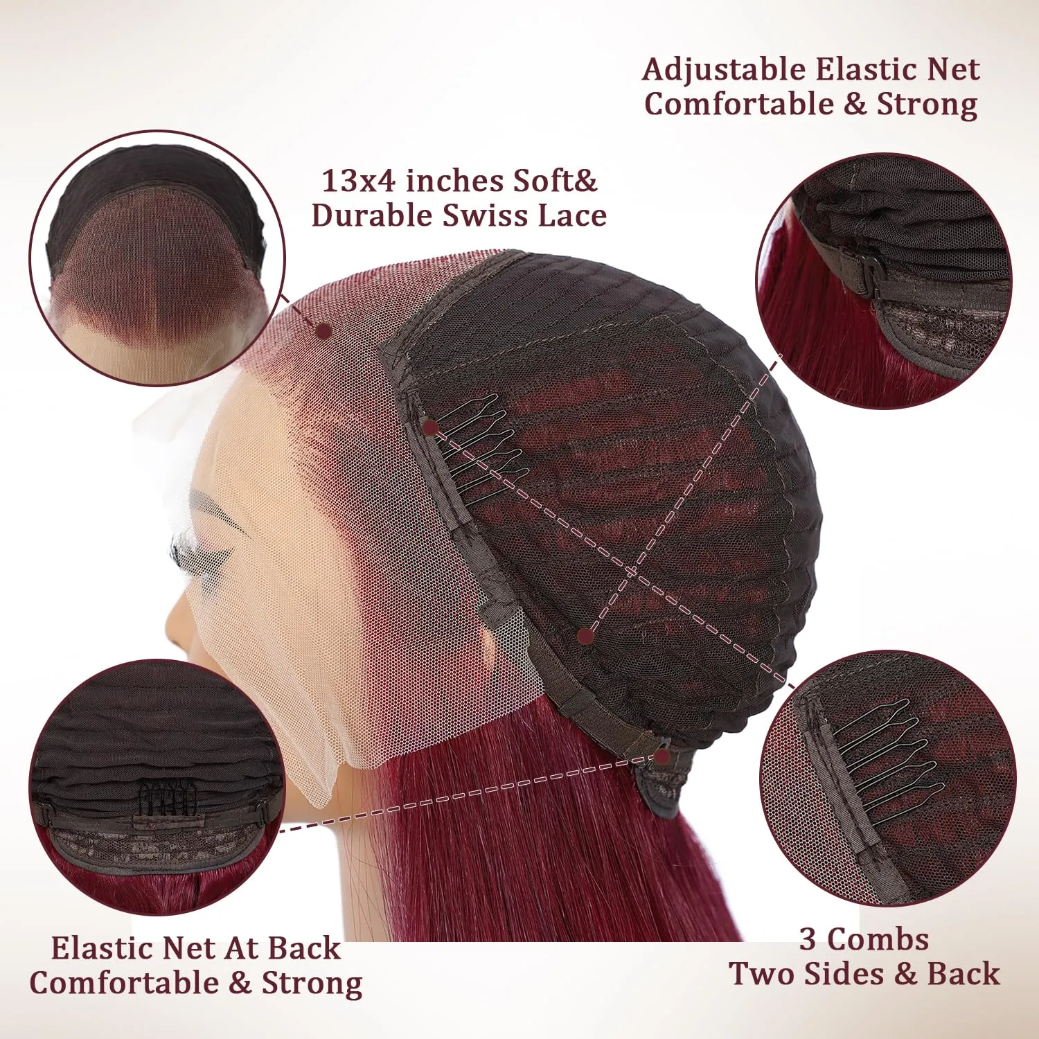 SAPPHIREWIGS Red Body Wave Wigs 13x4 Synthetic Lace Front Wigs for Women 99j Burgundy Red Long Body Wavy Glueless Pre-plucked Wigs for Daily Party Use 26 Inch