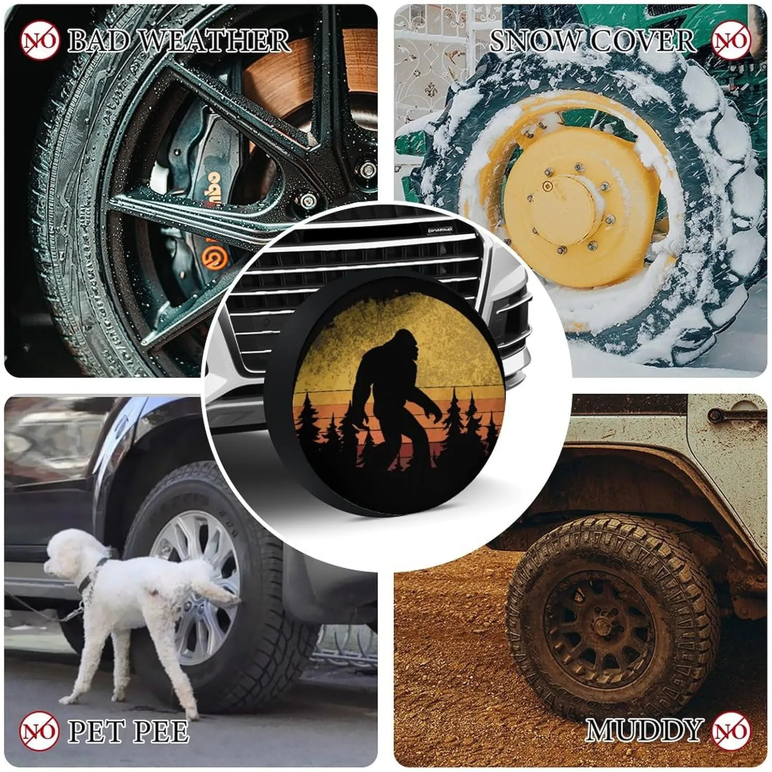 Sasquatch Bigfoot Trees Forest 1 Tire Covers,Dust-Proof Weatherproof Wheel Covers Wheel Tire Protectors Universal Fit for Trailer Rv SUV Truck Travel 17inch