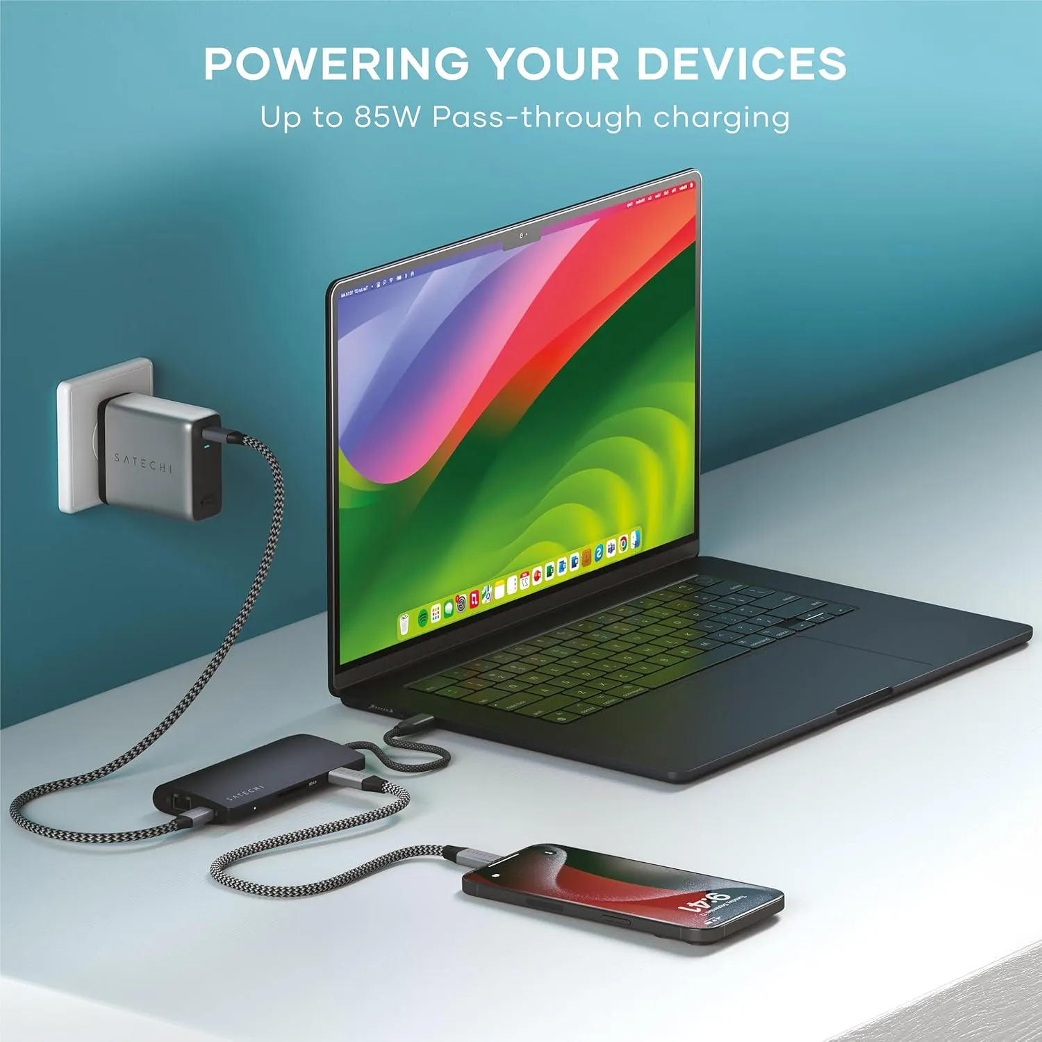 Satechi USB C Hub Multiport Adapter V3, 8 in 1 with 8K HDMI, 85W USB C PD Charging, 4X USB Data Ports, Ethernet, SD Card Reader, for MacBook, Windows - Midnight