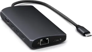 Satechi USB C Hub Multiport Adapter V3, 8 in 1 with 8K HDMI, 85W USB C PD Charging, 4X USB Data Ports, Ethernet, SD Card Reader, for MacBook, Windows - Midnight