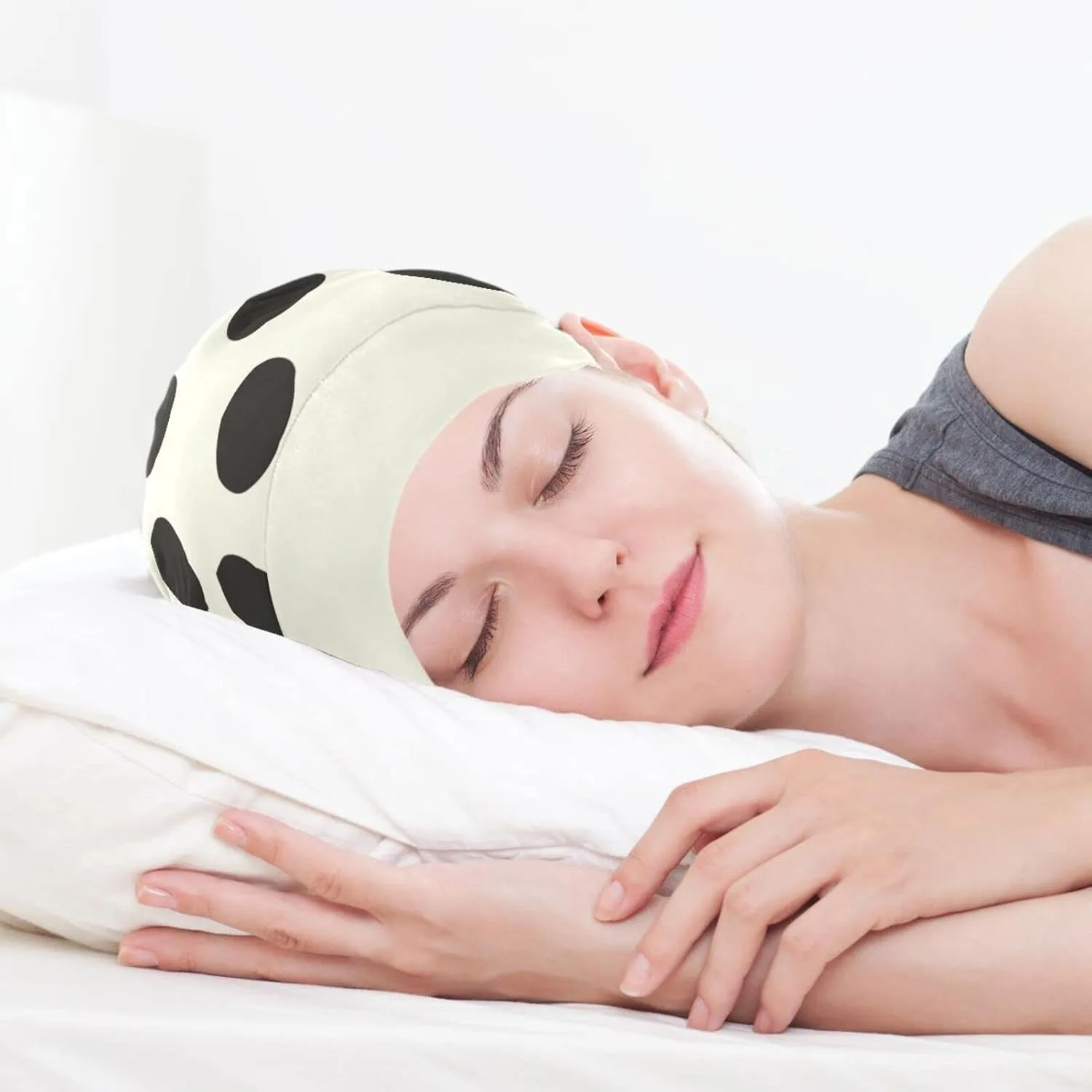 Satin Bonnet Lined Sleep Cap Hair Wrap Cover Slouchy Beanie for Curly Hair Protection for Gifts for Men Women Black Polka Dots
