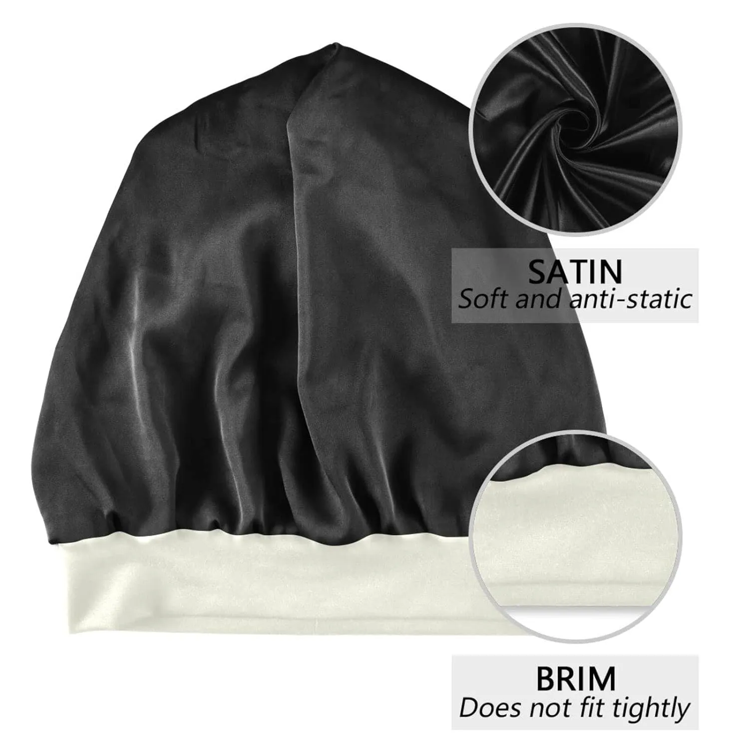 Satin Bonnet Lined Sleep Cap Hair Wrap Cover Slouchy Beanie for Curly Hair Protection for Gifts for Men Women Black Polka Dots