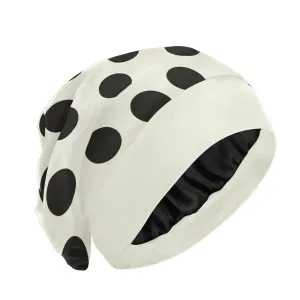 Satin Bonnet Lined Sleep Cap Hair Wrap Cover Slouchy Beanie for Curly Hair Protection for Gifts for Men Women Black Polka Dots