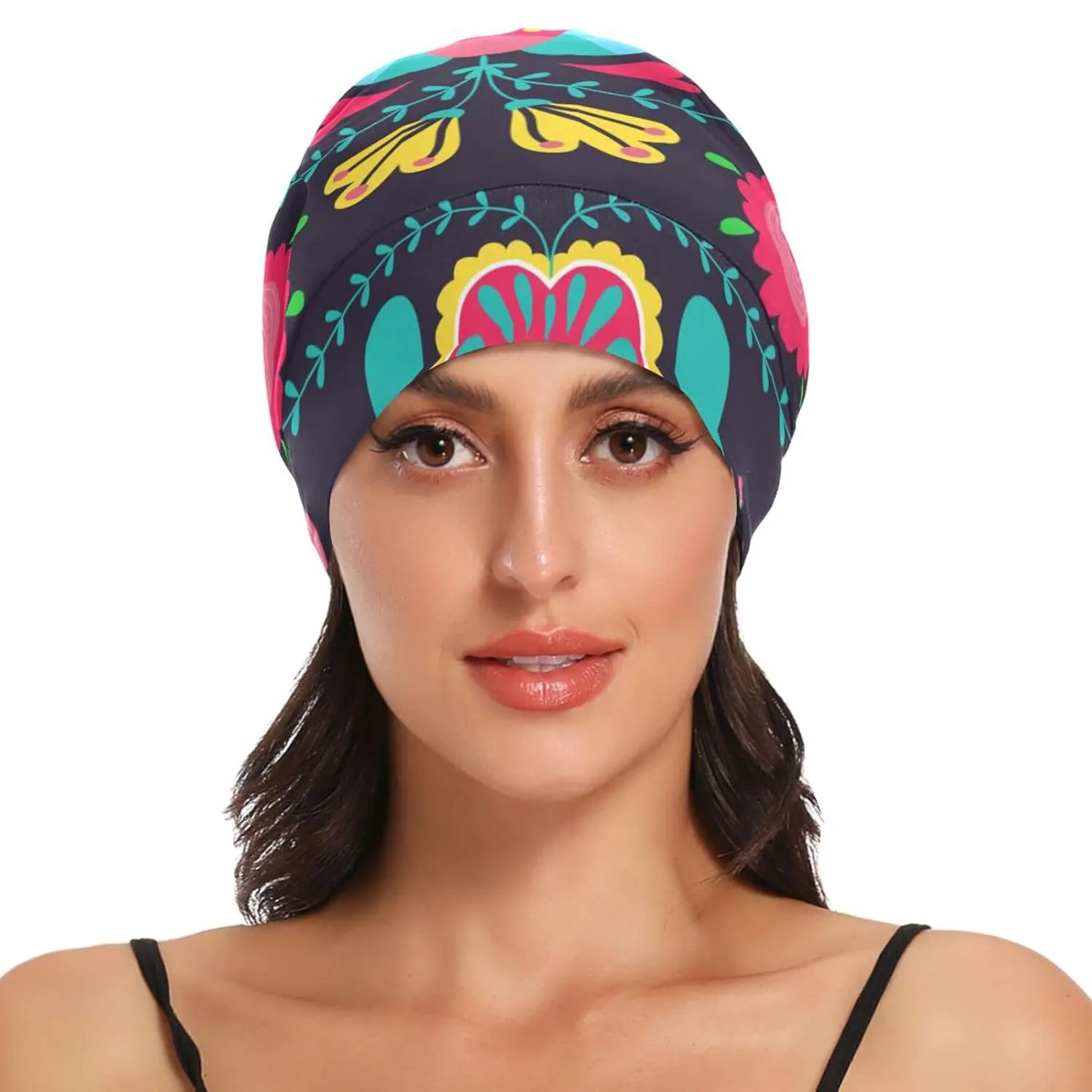Satin Bonnet Lined Sleep Cap Hair Wrap Cover Slouchy Beanie for Curly Hair Protection for Gifts for Men Women Boho Floral