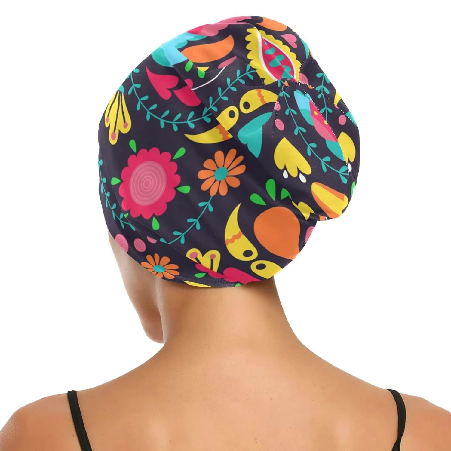 Satin Bonnet Lined Sleep Cap Hair Wrap Cover Slouchy Beanie for Curly Hair Protection for Gifts for Men Women Boho Floral