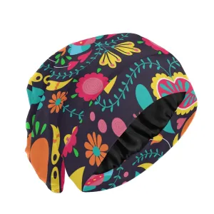Satin Bonnet Lined Sleep Cap Hair Wrap Cover Slouchy Beanie for Curly Hair Protection for Gifts for Men Women Boho Floral