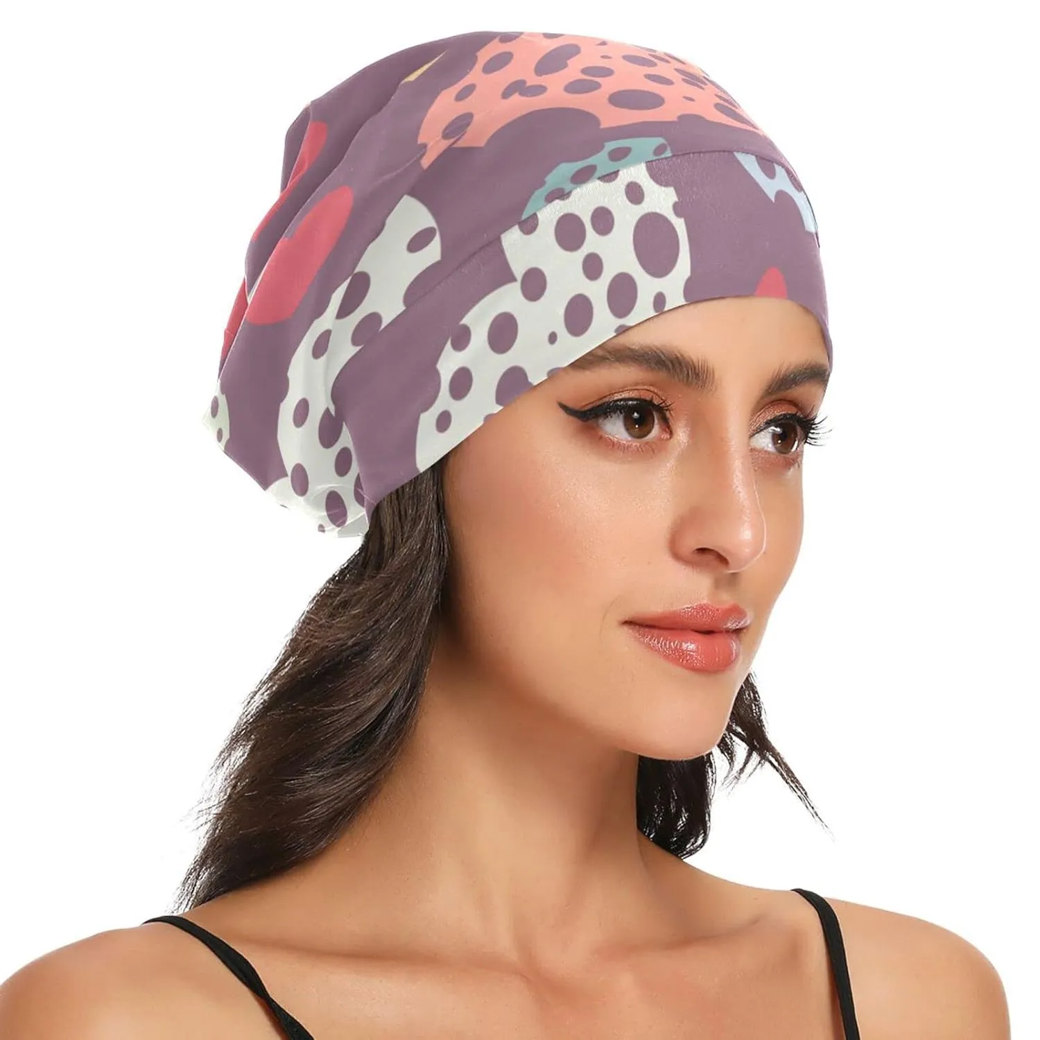 Satin Bonnet Lined Sleep Cap Hair Wrap Cover Slouchy Beanie for Curly Hair Protection for Gifts for Men Women Thistle Heart