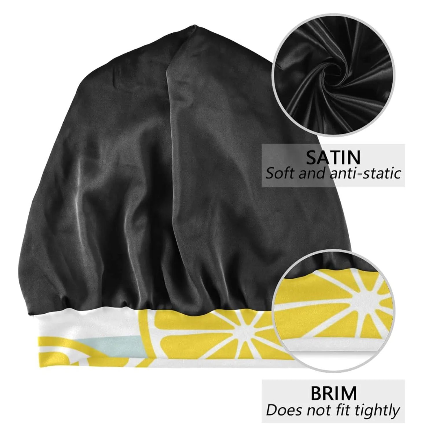 Satin Bonnet Lined Sleep Cap Hair Wrap Cover Slouchy Beanie for Curly Hair Protection for Gifts for Men Women Yellow Lemon