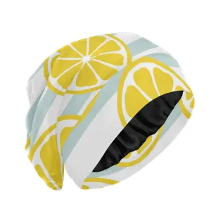 Satin Bonnet Lined Sleep Cap Hair Wrap Cover Slouchy Beanie for Curly Hair Protection for Gifts for Men Women Yellow Lemon