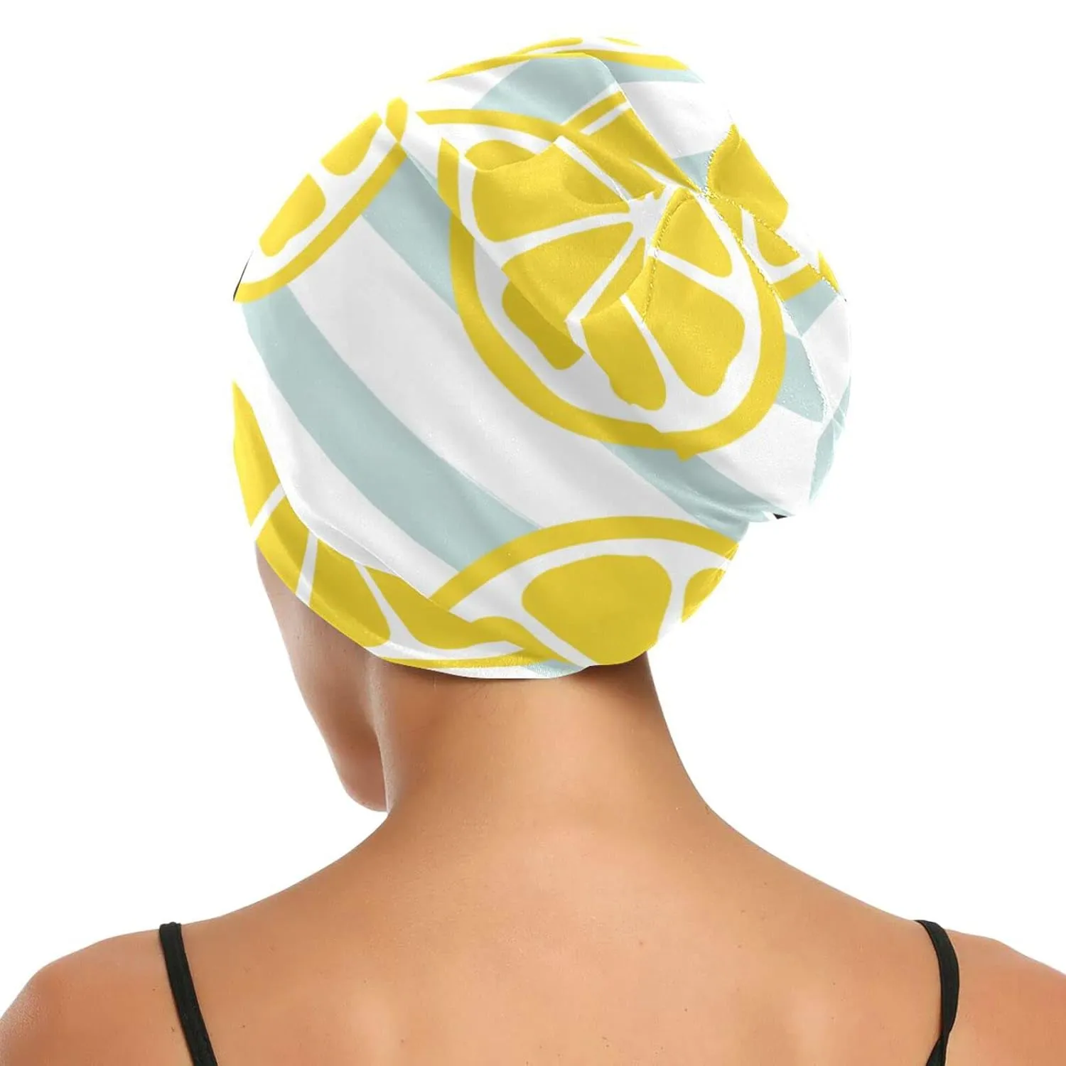Satin Bonnet Lined Sleep Cap Hair Wrap Cover Slouchy Beanie for Curly Hair Protection for Gifts for Men Women Yellow Lemon