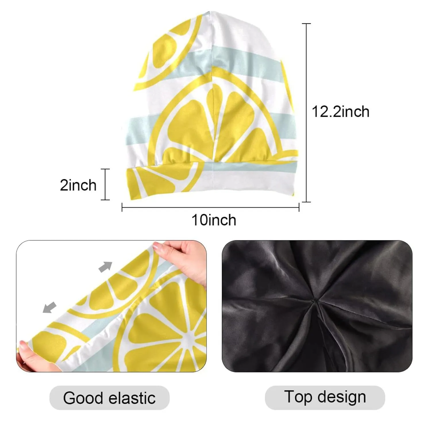 Satin Bonnet Lined Sleep Cap Hair Wrap Cover Slouchy Beanie for Curly Hair Protection for Gifts for Men Women Yellow Lemon