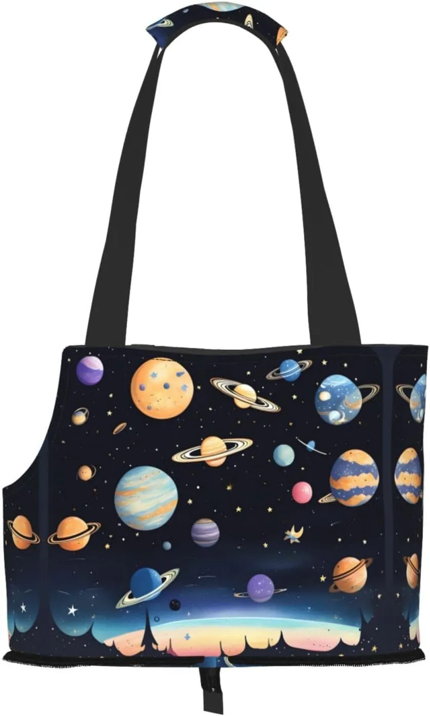 Saturn Jupiter Earth Printed Pet Shoulder Bag, Specially Designed for Small Dogs and Cats, Multifunctional Shoulder and Handbag