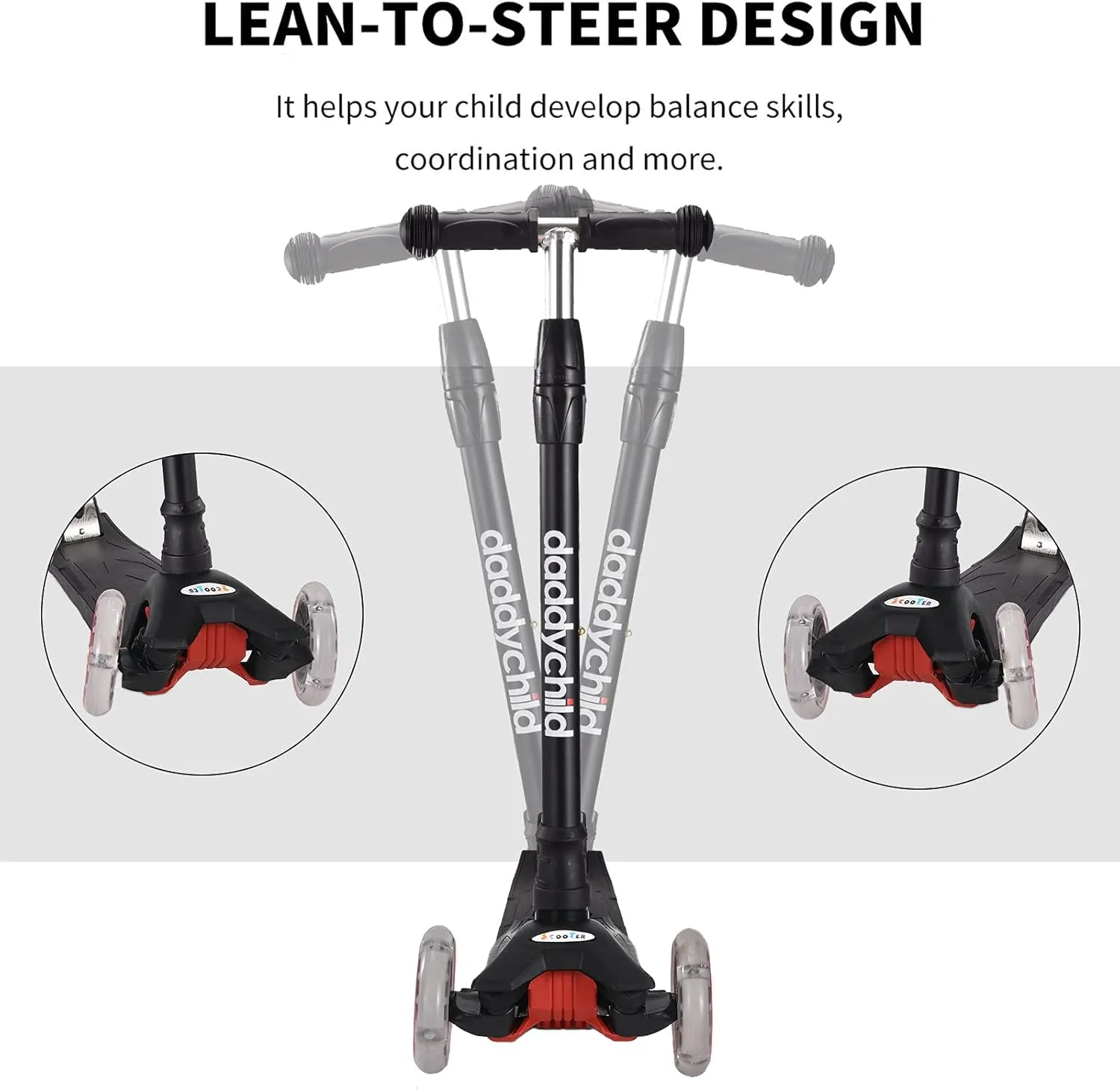 Scooters for Kids 3 Wheel Kick Scooter for Toddlers Girls & Boys, 4 Adjustable Height, Lean to Steer, Extra-Wide Deck, Light Up Wheels for Children from 3 to 14 Years Old