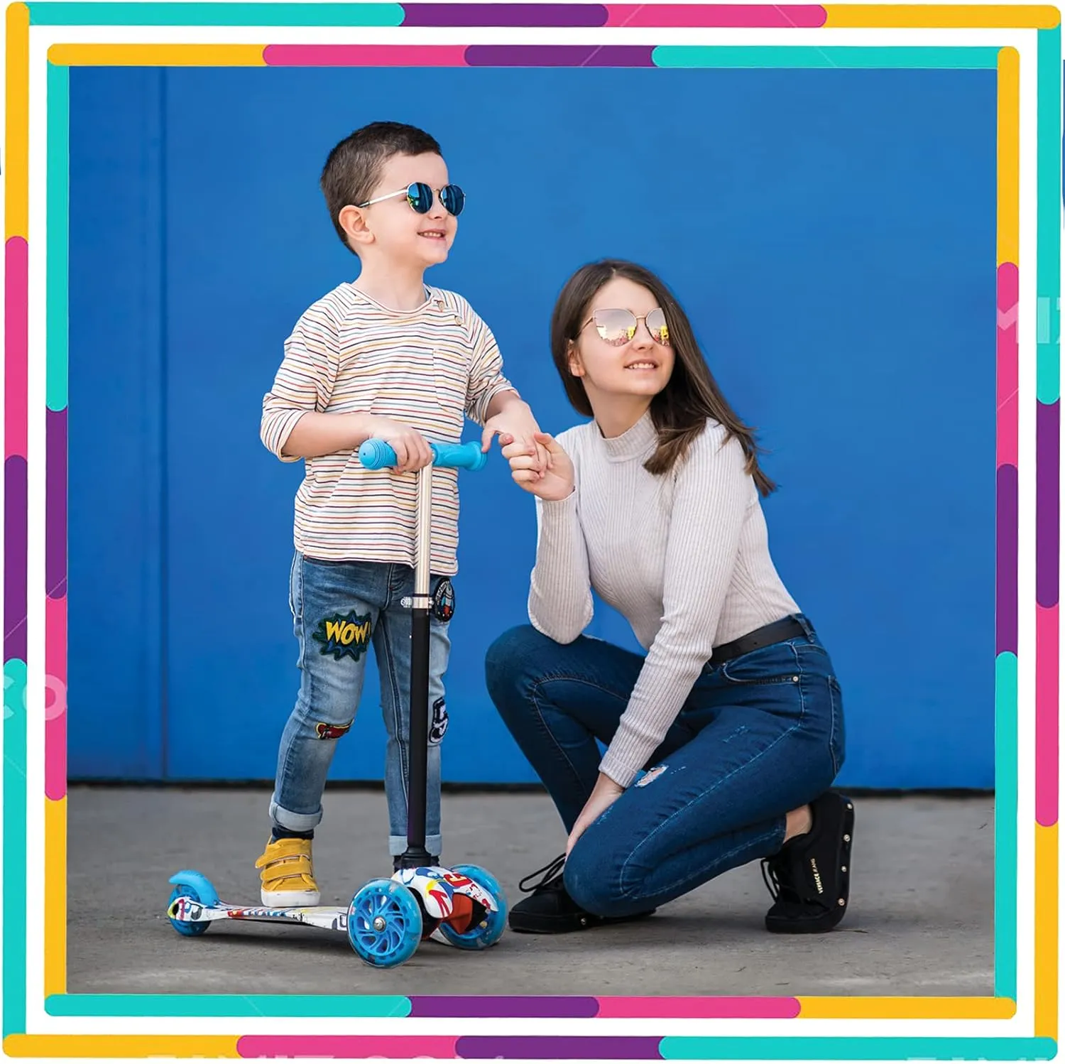 Scooters for Kids 3 Wheel Kick Scooter for Toddlers Girls & Boys, 4 Adjustable Height, Lean to Steer, Extra-Wide Deck, Light Up Wheels for Children from 3 to 14 Years Old