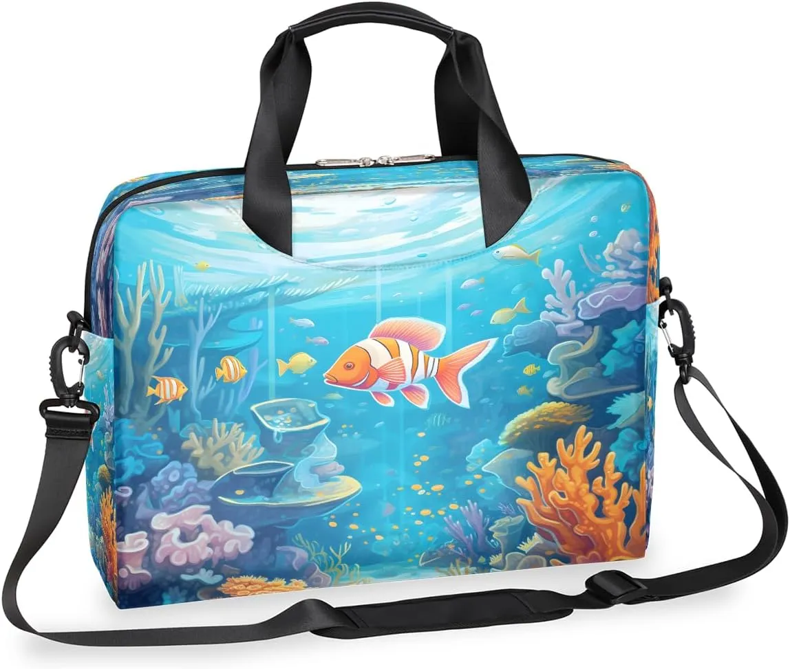 Sea World Carol Fish Laptop Bag Carrying Case 15.6 Inch Laptop Briefcase Messenger Shoulder Bag for Tablet Computer Bag for Travle Business Men Women