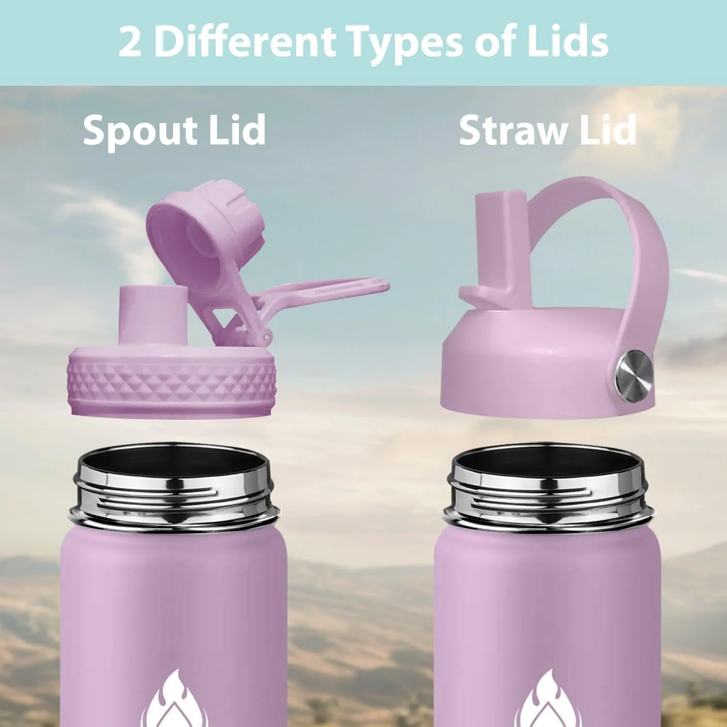 SENDESTAR Stainless Steel Wide Mouth Water Bottle 32oz Double Wall Vacuum Insulated Leak Proof Bottle with New Flex Straw Lid & Spout Lid