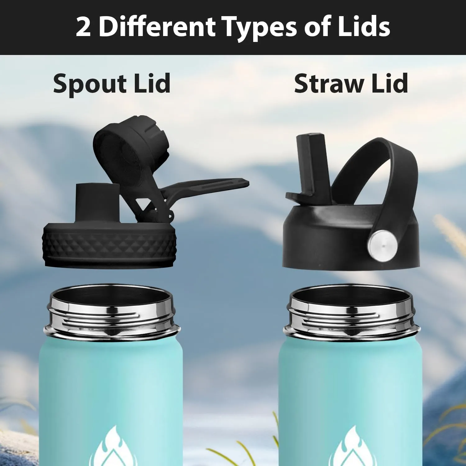SENDESTAR Water Bottle 40oz Double Wall Vacuum Insulated Leak Proof Stainless Steel Sports Water Bottle—Wide Mouth with New Flex Straw Lid & Spout Lid (Bubble Gum)
