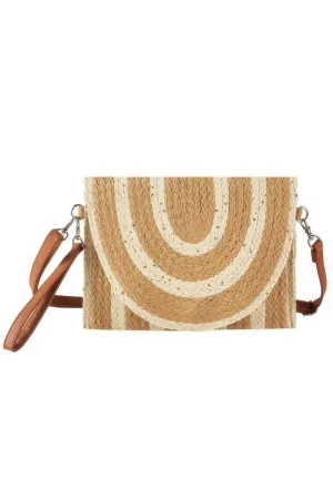 Sequin Mixed Two Tone Straw Clutch & Crossbody Bag