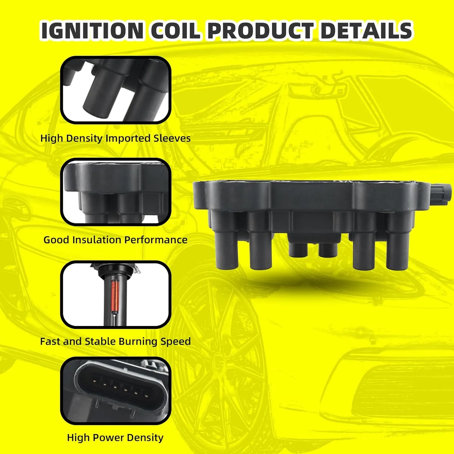 Set of 1 Ignition Coils Pack UF434 19432144 & 6 PCS Iridium Spark Plugs with Wire Set Compatible with Chevrolet Impala Malibu Monte Carlo Pontiac G6 Montana Buick Lucerne Terraza Saturn Vue