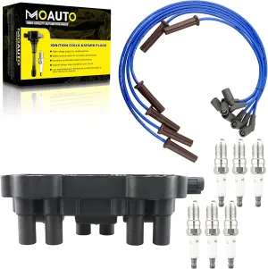 Set of 1 Ignition Coils Pack UF434 19432144 & 6 PCS Iridium Spark Plugs with Wire Set Compatible with Chevrolet Impala Malibu Monte Carlo Pontiac G6 Montana Buick Lucerne Terraza Saturn Vue