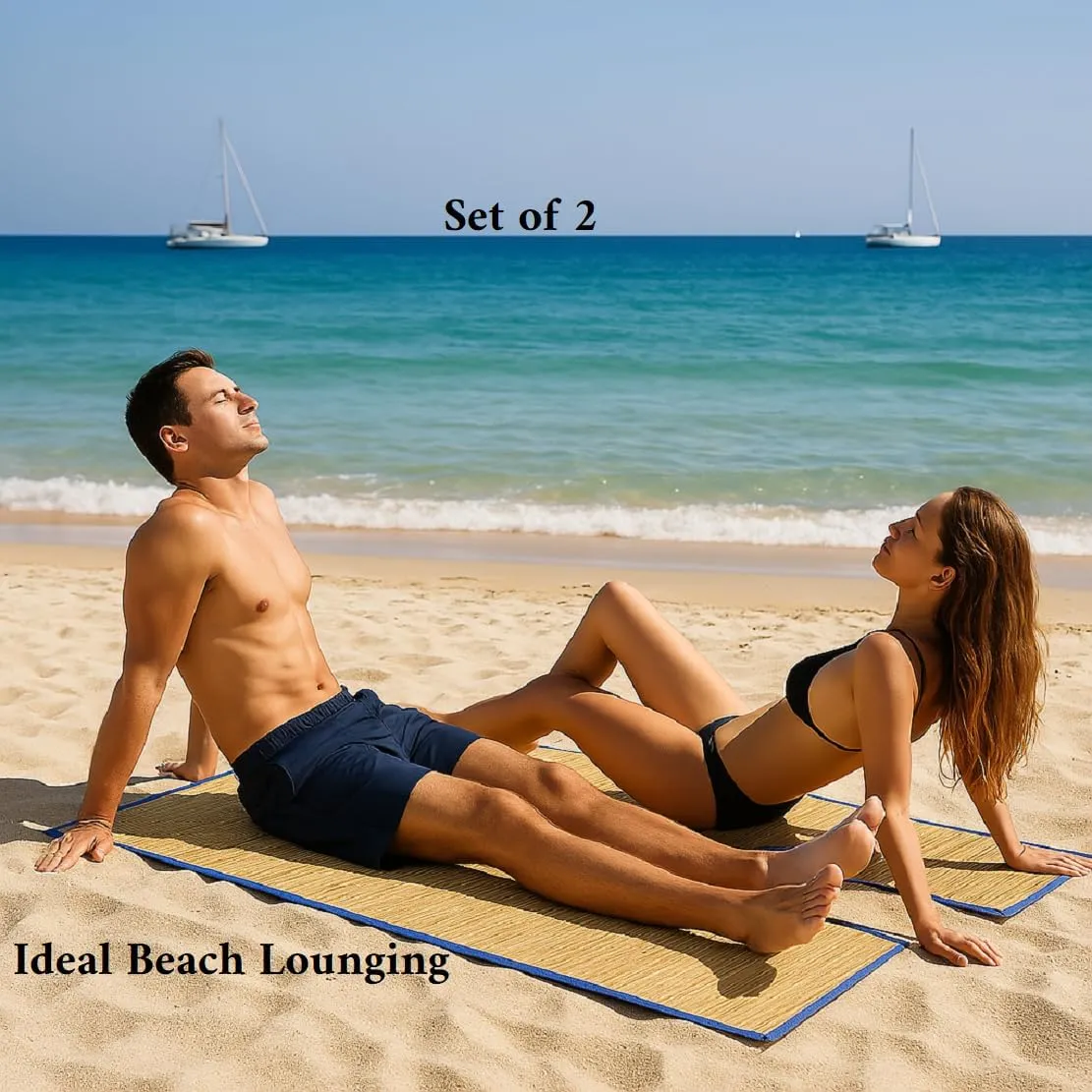 Set of 2 Natural Straw Beach Mats 24" x 72" - Multi-Purpose, Portable & Eco-Friendly - Perfect for Yoga, Picnics, Camping Festivals & Outdoor Activities …