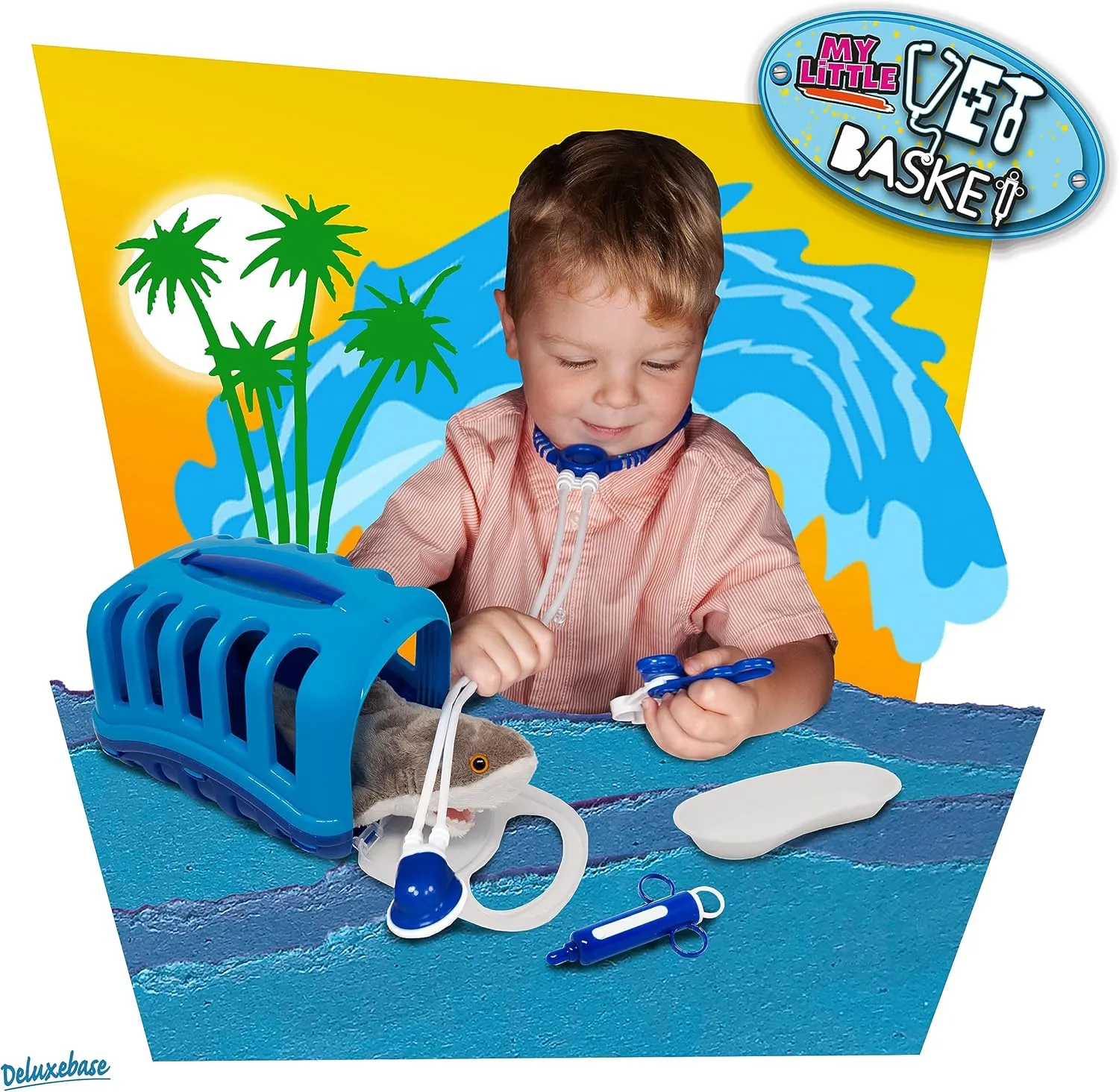 Shark from Deluxebase. Kids Veterinary Doctor Kit with Soft Plush Shark, Medical Tools & Portable Carrier, Pretend Play and Educational Toy for Ages 3 