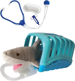 Shark from Deluxebase. Kids Veterinary Doctor Kit with Soft Plush Shark, Medical Tools & Portable Carrier, Pretend Play and Educational Toy for Ages 3 