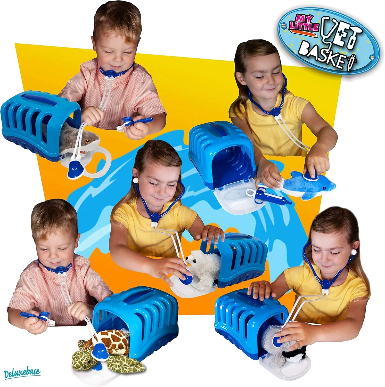 Shark from Deluxebase. Kids Veterinary Doctor Kit with Soft Plush Shark, Medical Tools & Portable Carrier, Pretend Play and Educational Toy for Ages 3 