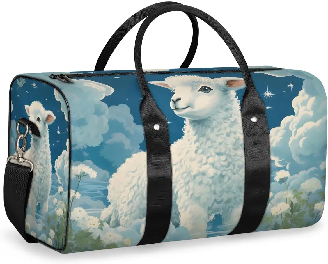 Sheep Print Travel Duffel Bag for Women Men Waterproof Foldable Overnight Weekender Bag Large Capacity Sports Gym Bag