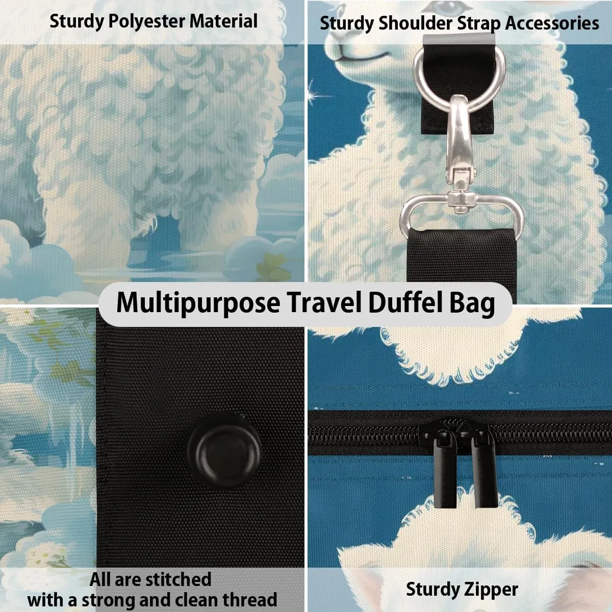 Sheep Print Travel Duffel Bag for Women Men Waterproof Foldable Overnight Weekender Bag Large Capacity Sports Gym Bag