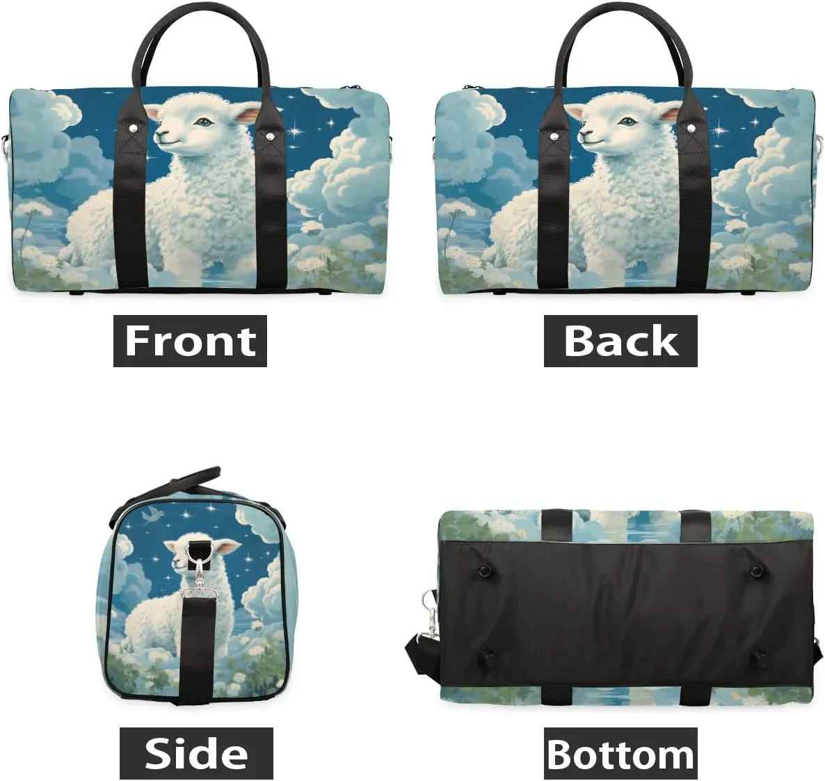 Sheep Print Travel Duffel Bag for Women Men Waterproof Foldable Overnight Weekender Bag Large Capacity Sports Gym Bag