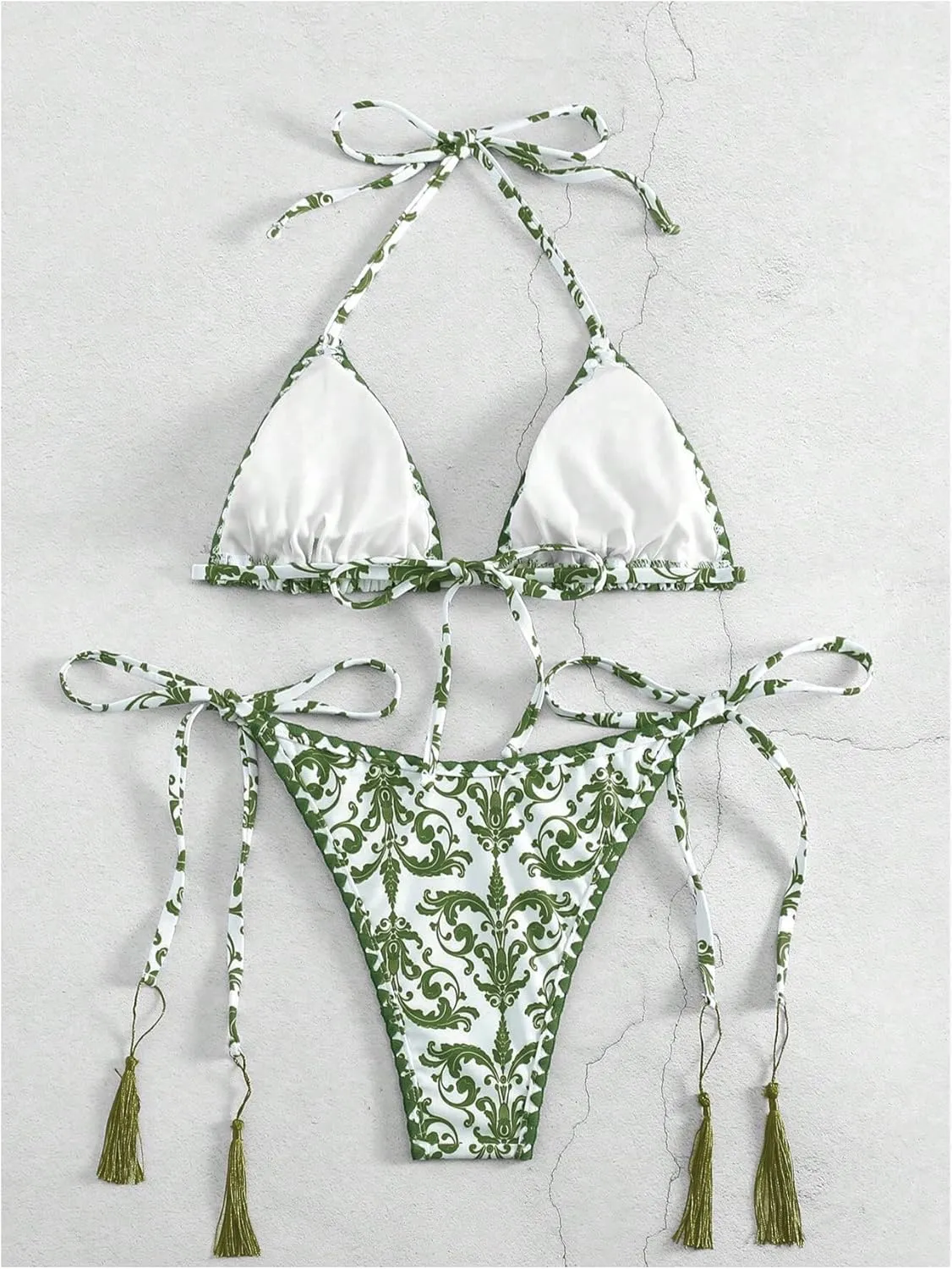 SHENHE Women's 2 Piece Halter Swimsuit Textured Tie Side Triangle Bikini Bathing Suit